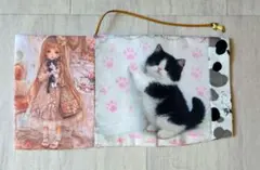 ハンドメイドブックカバー 文庫本サイズ 　猫と少女　ダブルパネル
