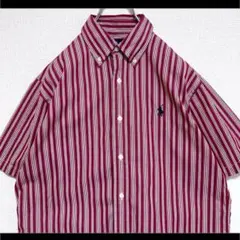 ラルフローレン BDシャツ 半袖 赤ストライプ 紺ポニー刺繍 M