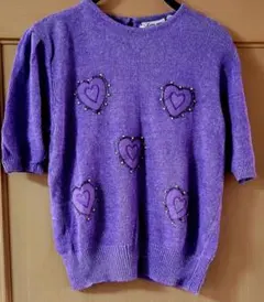 Zero one パープル ハート刺繍 半袖ニット