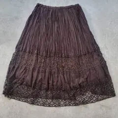 【美品】ジャンニロジュディチェ レーススカート M ブラウン