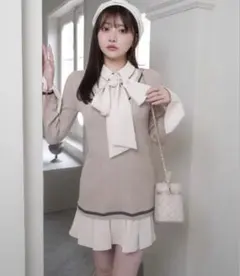 LIP SERVICE シャツドッキングプリーツワンピース ベージュ