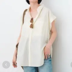 美品 25SS スピックアンドスパン ストライプ フレンチスリーブシャツ 黄色のサムネイル