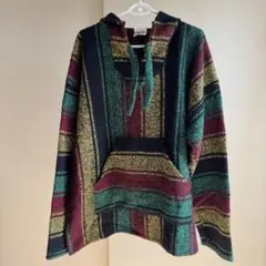 メキシコ カラフルストライプ フード付きニットセーター XL/TG