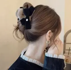ファーリボンヘアクリップ バンスクリップ