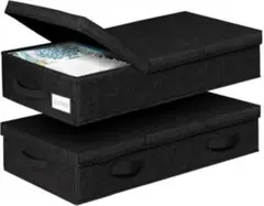 新品未使用ベッド下の衣類収納ボックス （2個セット） (ブラック)