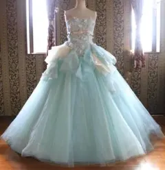 フリル付きカラードレス　ティファニーブルー