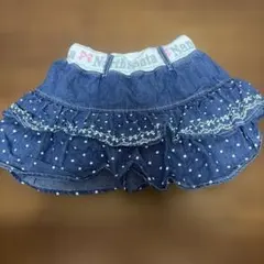 ドット柄 デニムキュロット フリルスカート風