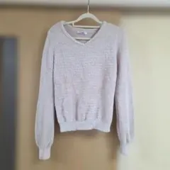 薄いピンク Vネック 長袖ニットセーター L