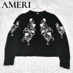 AMERI アメリ エンブロイダリー刺繍入り ブラウス バルーンスリーブ 黒 