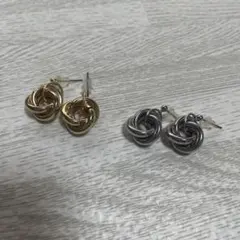 ゴールド シルバー ツイストデザインピアス