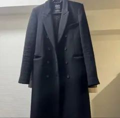 ブラック ダブルブレスト ロングコート