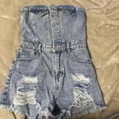 デニムオーバーオールショートパンツ