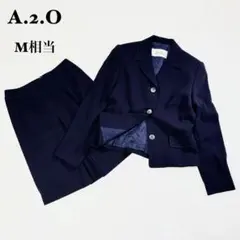 ウール100% スカートスーツ セットアップ ダークネイビー M相当 日本製