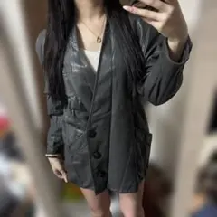 グレー レザーダブルブレストジャケット