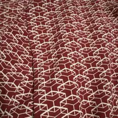 裄63 秋色 モダン 絽 単衣 幾何学模様 ブロック柄　赤 着物 レッド 格子