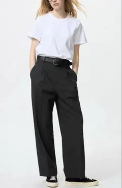 ユニクロ タックワイドパンツ S 460311 黒 GU