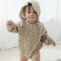 スリーコインズ　ベビー　ガーゼロンパース ボンネットセット 60-80cm
