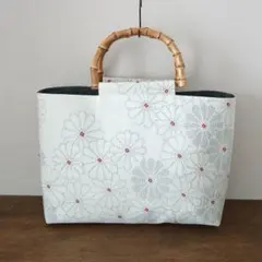 和装バック着物バック琉球紅型・琉球柄・葵の柄（白）入学卒業結婚