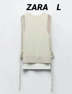 コントラスト　ベストＴシャツ　ZARA　新品　ザラ　L