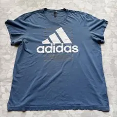 adidas 青 Tシャツ ロゴプリント 半袖　２XLサイズ