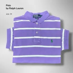 90s〜00s Polo Ralph Laurenポロシャツ 紫ボーダー鹿の子L
