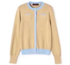 CABaN コットンカシミヤ バイカラークルーネックカーディガン