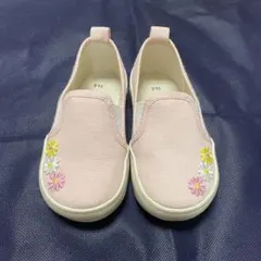 ピンク　スリッポン　14cm 七五三　花ワッペン　女の子