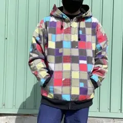 【人気サイズXL】THE  LOOTS パッチワーク総柄　ジップアップパーカー