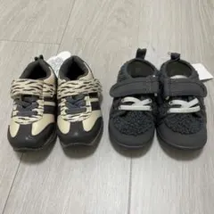 12.5cm 13.0cm ベビースニーカー2足セット　ボア　グレー　フタフタ