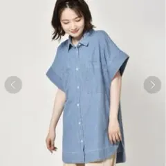 レトロガール　半袖デニムBIGシャツ　羽織　ゆったり　カジュアル　ギャザー　春夏