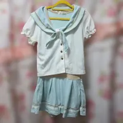 水色 セーラー襟 セットアップ