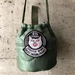 【HB1125】60cm紐　ミリタリーライナーリメイクペイシェントバッグ　巾着