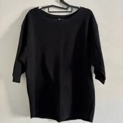 ワッフル 黒 五分袖 Tシャツ Lサイズ
