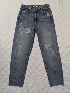 ZARA ダメージ加工 バギー デニム パンツ ザラ 32 リラックスフィット