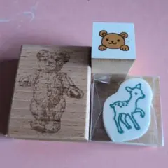 木製スタンプ 3点セット まとめ売り ／はんこ　動物　作家様 スタンプ有
