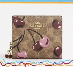 再入荷COACHコーチシグネチャーチェリープリントコンパクトウォレット