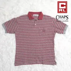 ラルフローレン　チャップス 赤 グレー ボーダー柄 ポロシャツ　M