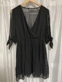 ZARA タグ付き未着品　ブラックドットラップワンピース