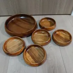 天然木製ボウルセット 5個