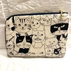 L字ファスナー財布　ネコ☆素朴　ミニ財布　ポーチ　ハンドメイド