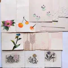 花柄・果物イラストのポストカードセット　和紙　はがき　絵手紙