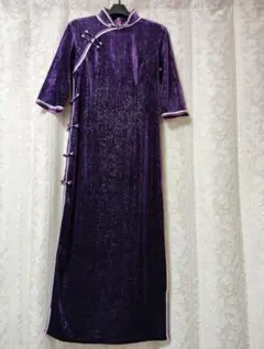 パープル ベルベット チャイナドレス