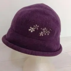 宇野千代 帽子 桜刺繍 紫 Mサイズ 即購入可