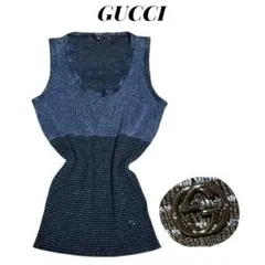 GUCCI メタリック ラメ リブニット タンクトップ GGロゴ Y2Kのサムネイル