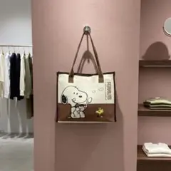 ⭐️超フォロー割　スヌーピー トートバッグ バッグ　ブラウン　片面プリント大容量