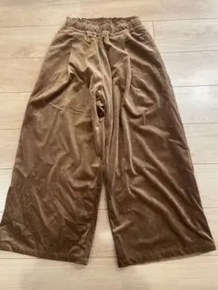 ブラウン コーデュロイ風 ワイドパンツ