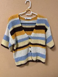 ZARA マルチカラー 半袖カーディガン Sサイズ