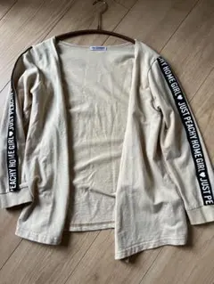 カーディガン　キッズ　レディース　ベージュ　ロゴライン　羽織り