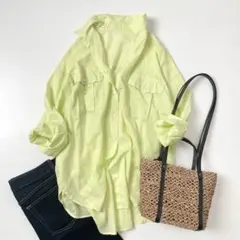 美品✨マッキントッシュ ロンドン ラミー100% ロングシャツ ライム