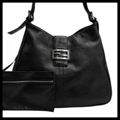 6360【美品】フェンディ FENDI ポーチ付きレザーマンマバケット ブラック